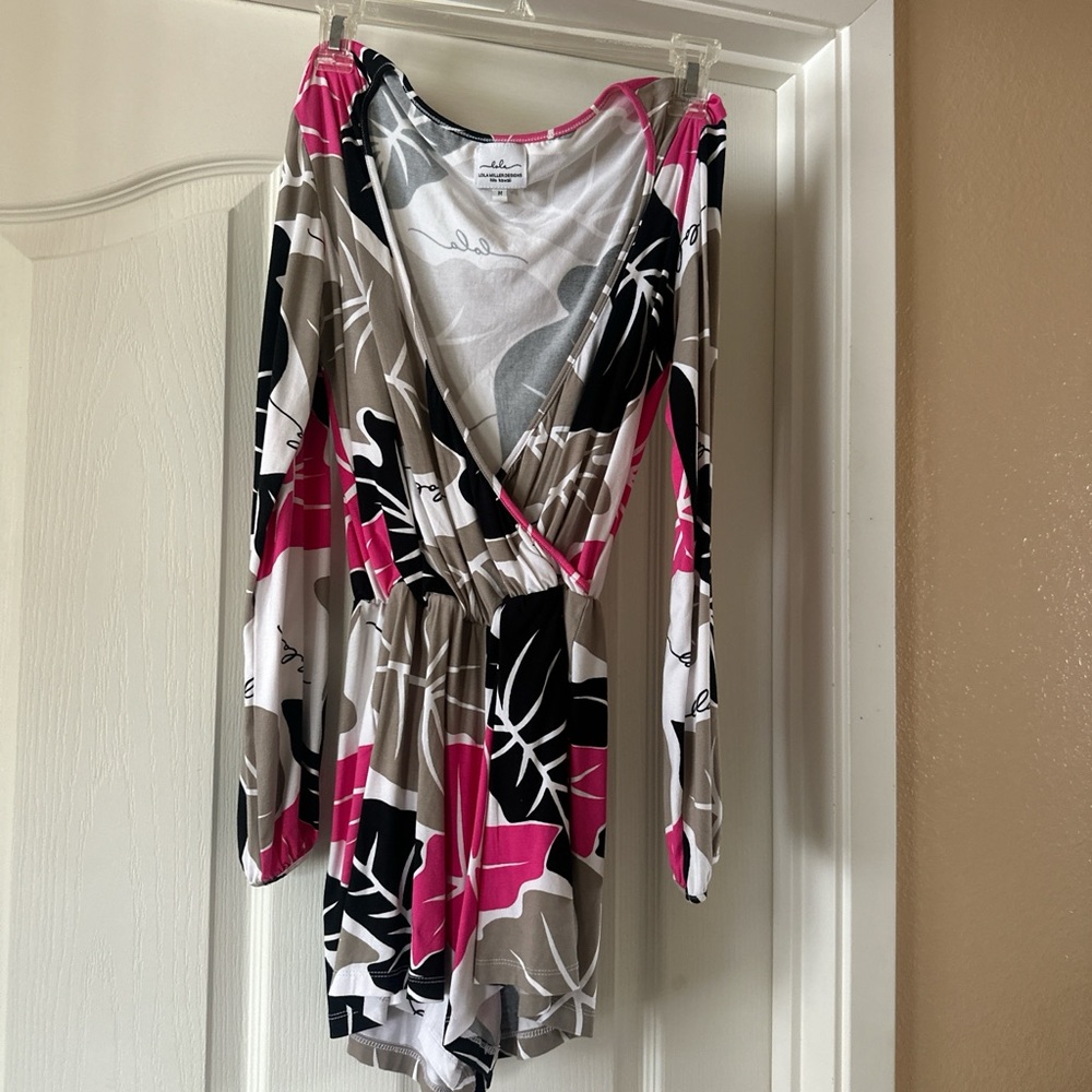 Pink and Black Floral Wrap Romper